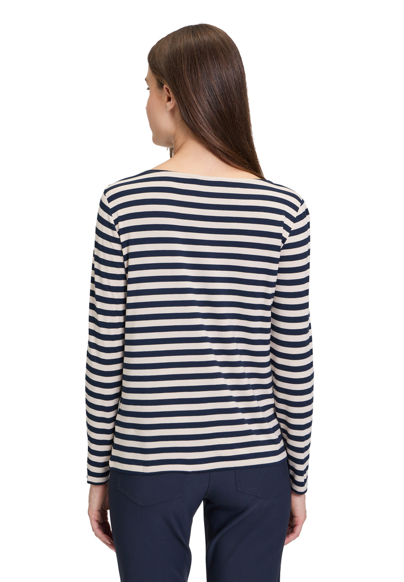 An image of the Betty Barclay Striped Top in Beige/Dark Blue.