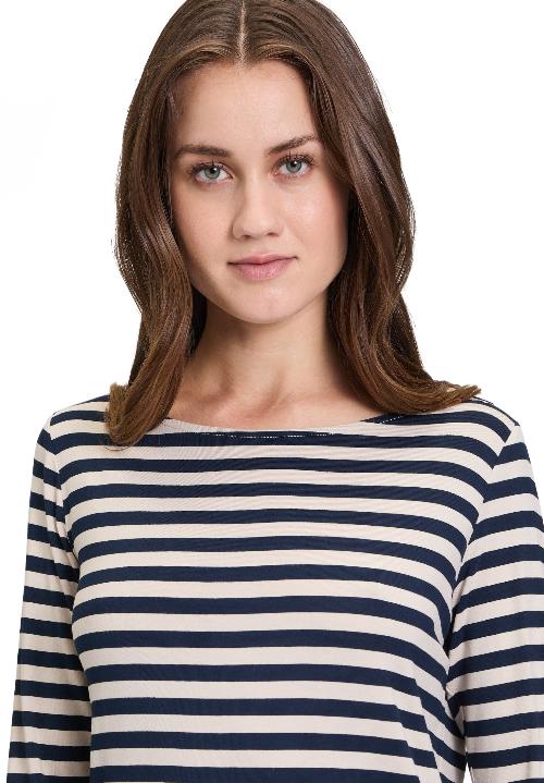 An image of the Betty Barclay Striped Top in Beige/Dark Blue.