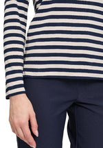 An image of the Betty Barclay Striped Top in Beige/Dark Blue.