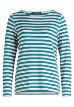 An image of the Betty Barclay Striped Top in Beige/Petrol.