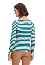 An image of the Betty Barclay Striped Top in Beige/Petrol.