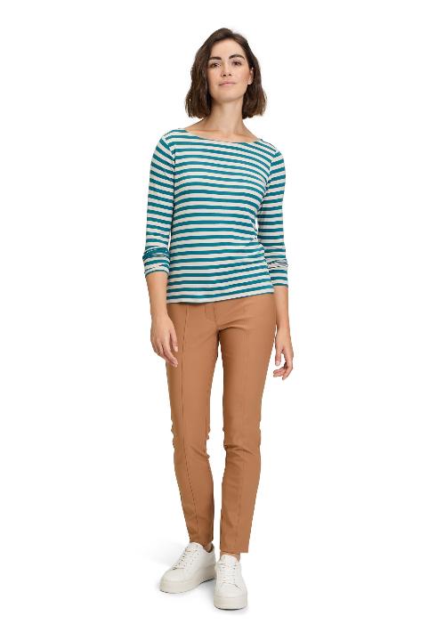 An image of the Betty Barclay Striped Top in Beige/Petrol.