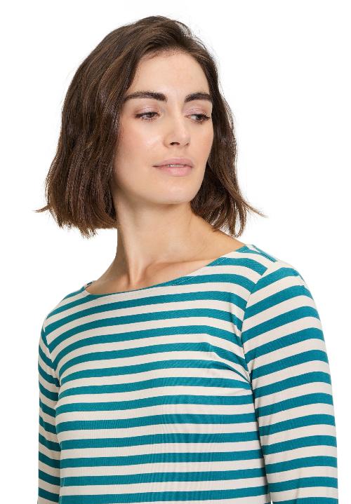 An image of the Betty Barclay Striped Top in Beige/Petrol.