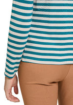 An image of the Betty Barclay Striped Top in Beige/Petrol.