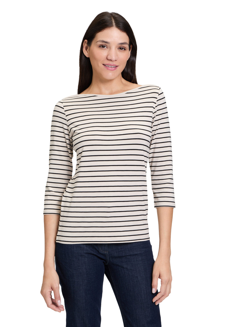 An image of the Betty Barclay Striped Top in Beige/Black.