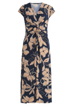 An image of the Betty Barclay Long Floral Dress in Dark Blue/Beige.