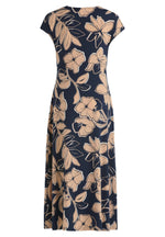 An image of the Betty Barclay Long Floral Dress in Dark Blue/Beige.