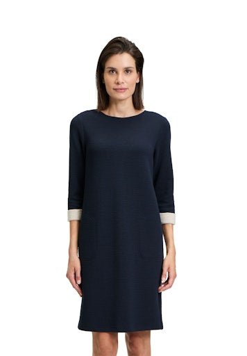 An image of the Betty Barclay Jersey Dress in Dark Blue/Beige.