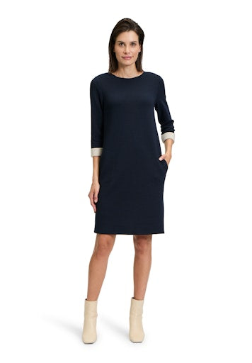 An image of the Betty Barclay Jersey Dress in Dark Blue/Beige.