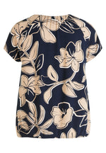 An image of the Betty Barclay Printed Top in Dark Blue/Beige.