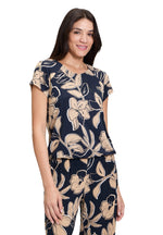 An image of the Betty Barclay Printed Top in Dark Blue/Beige.