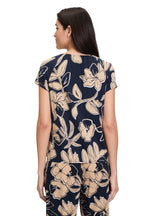 An image of the Betty Barclay Printed Top in Dark Blue/Beige.