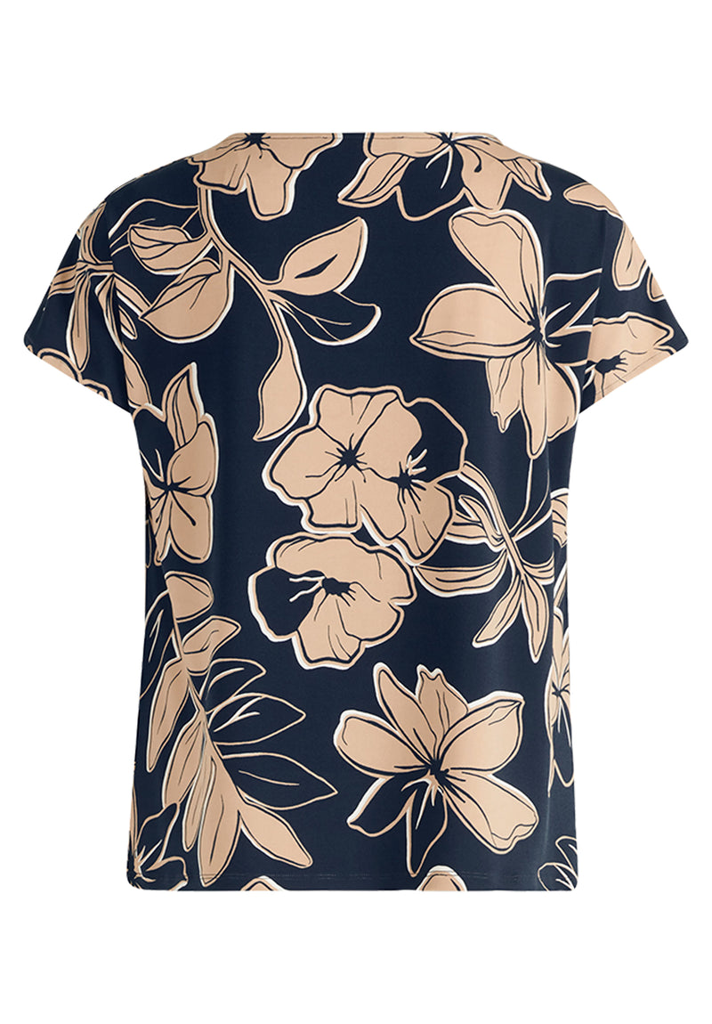 An image of the Betty Barclay Printed Top in Dark Blue/Beige.