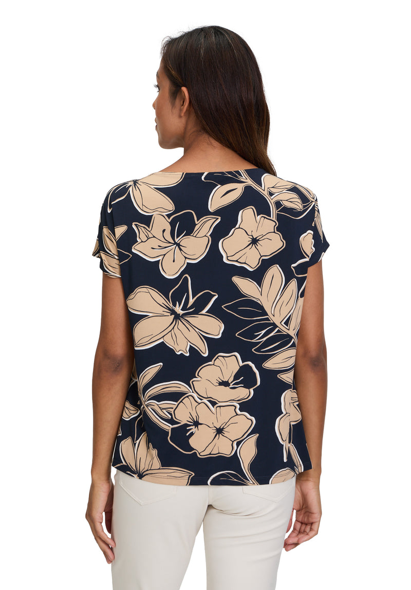 An image of the Betty Barclay Printed Top in Dark Blue/Beige.