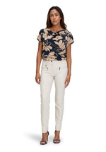 An image of the Betty Barclay Printed Top in Dark Blue/Beige.