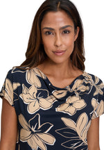 An image of the Betty Barclay Printed Top in Dark Blue/Beige.