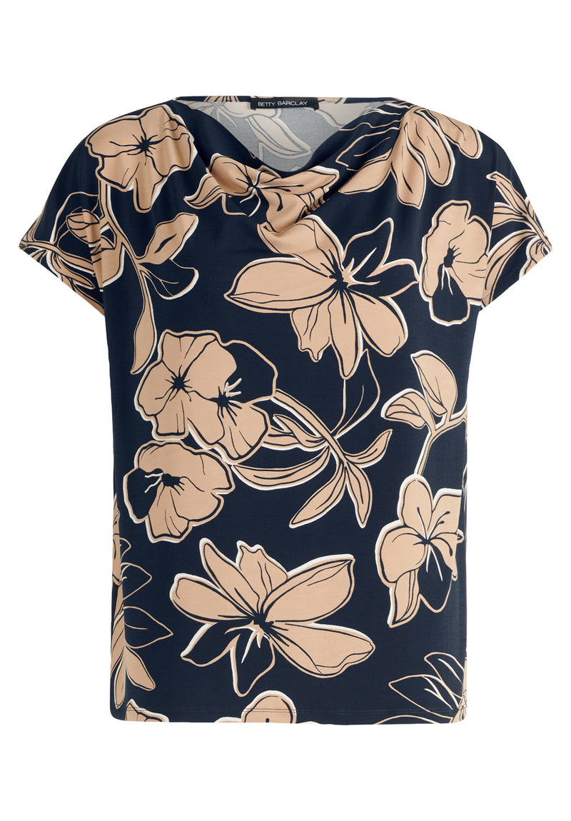 An image of the Betty Barclay Printed Top in Dark Blue/Beige.