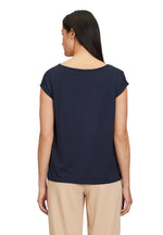 An image of the Betty Barclay Patterned T-Shirt in Dark Blue/Beige.