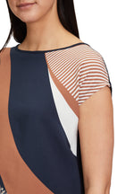 An image of the Betty Barclay Patterned T-Shirt in Dark Blue/Beige.