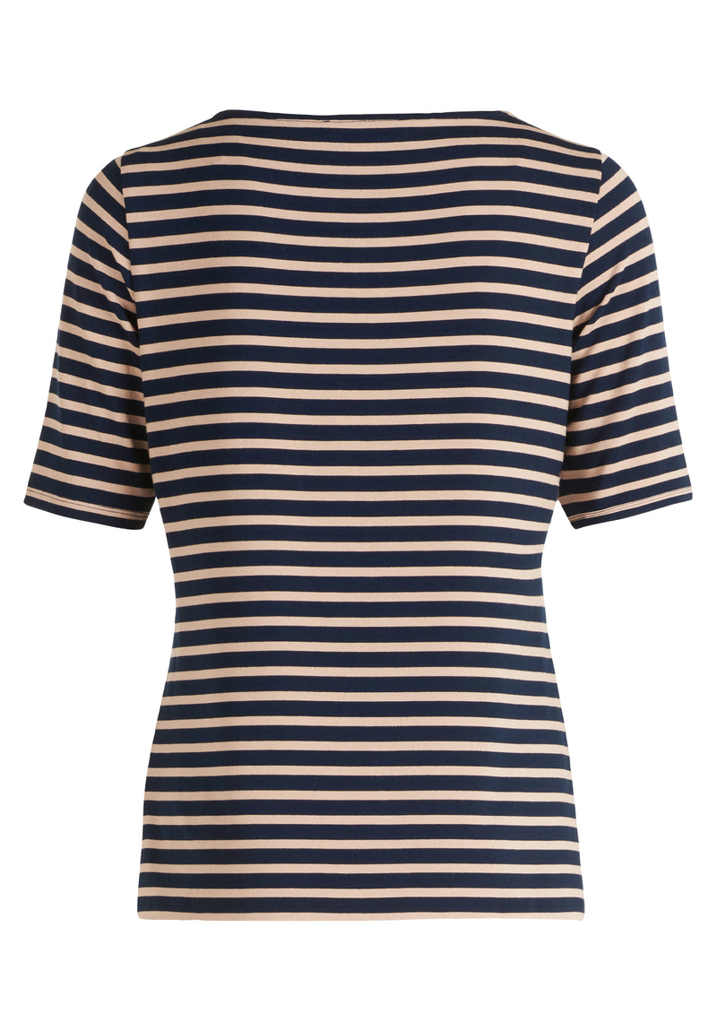 An image of the Betty Barclay Striped Top in Dark Blue/Beige.