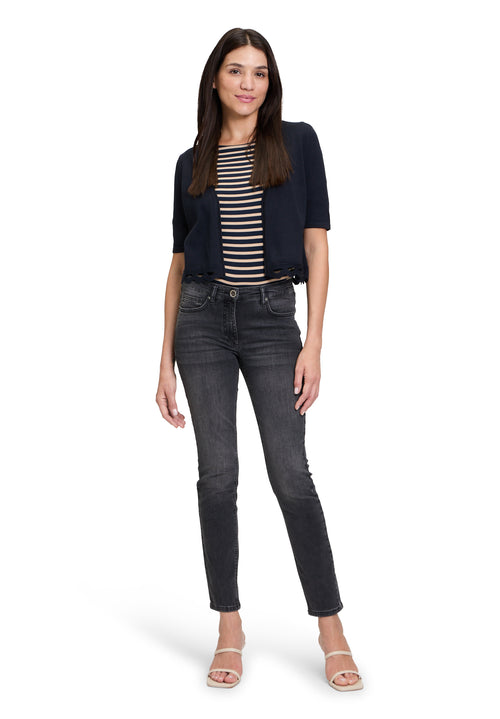 An image of the Betty Barclay Striped Top in Dark Blue/Beige.