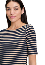 An image of the Betty Barclay Striped Top in Dark Blue/Beige.