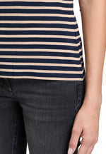 An image of the Betty Barclay Striped Top in Dark Blue/Beige.