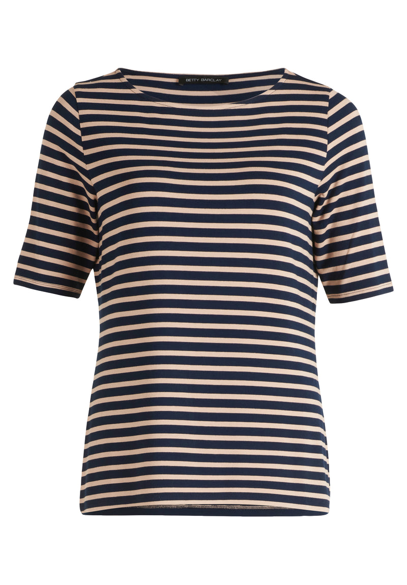 An image of the Betty Barclay Striped Top in Dark Blue/Beige.