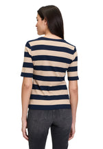 An image of the Betty Barclay Striped T-Shirt in Dark Blue/Beige.