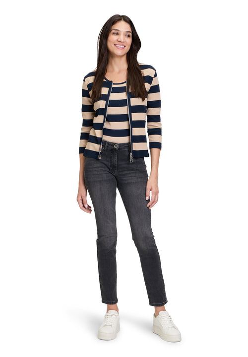 An image of the Betty Barclay Striped T-Shirt in Dark Blue/Beige.