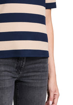 An image of the Betty Barclay Striped T-Shirt in Dark Blue/Beige.