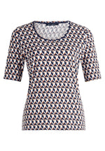 An image of the Betty Barclay Patterned T-Shirt in Dark Blue/Beige.