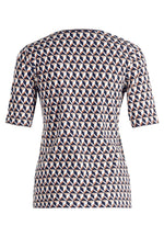 An image of the Betty Barclay Patterned T-Shirt in Dark Blue/Beige.