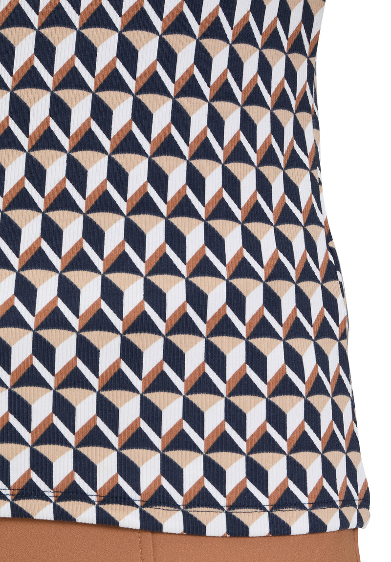 An image of the Betty Barclay Patterned T-Shirt in Dark Blue/Beige.