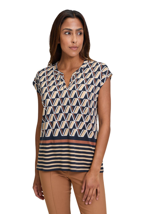 An image of the Betty Barclay Short Sleeve Top in Dark Blue/Beige.