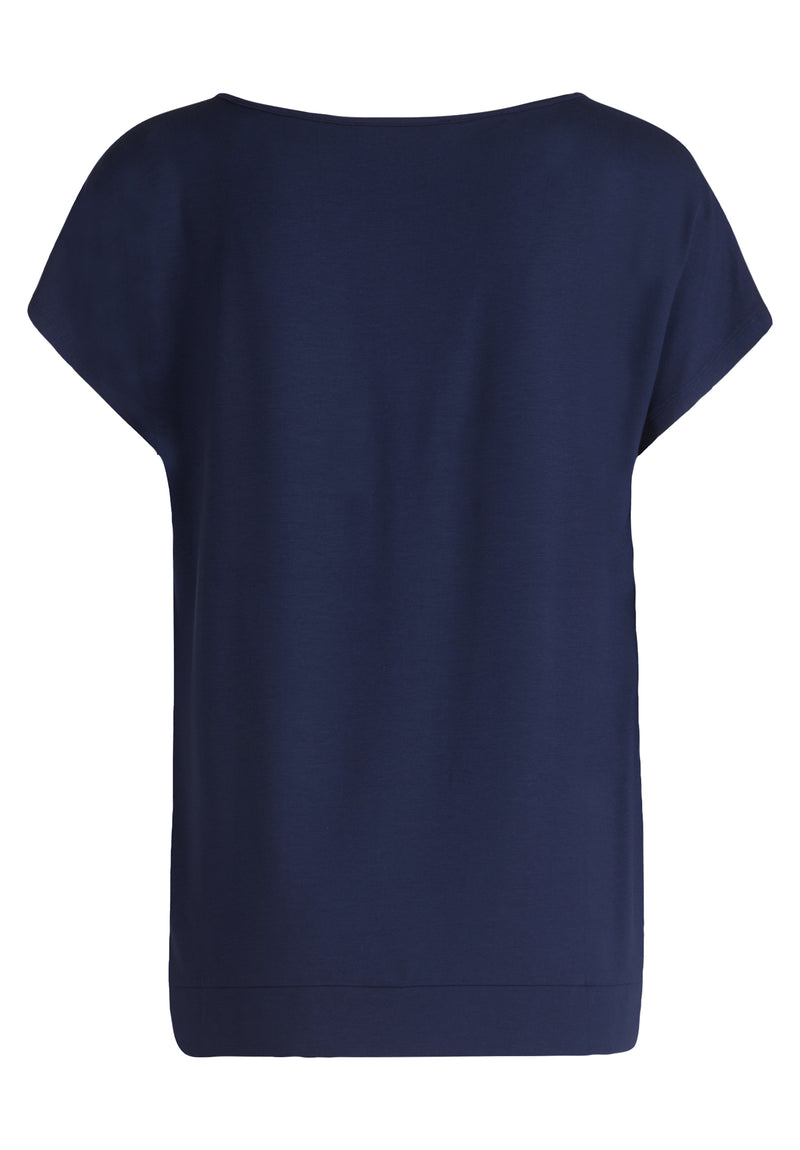 An image of the Betty Barclay Abstract Top in Dark Blue/Beige.