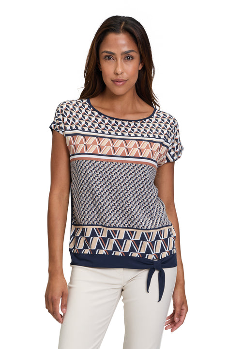 An image of the Betty Barclay Abstract Top in Dark Blue/Beige.