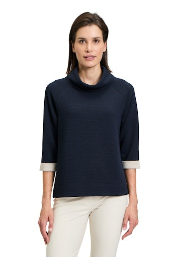 An image of the Betty Barclay 3/4 Sleeve Sweatshirt in Dark Blue/Beige.