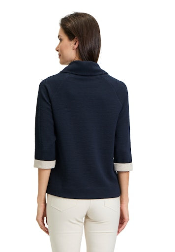 An image of the Betty Barclay 3/4 Sleeve Sweatshirt in Dark Blue/Beige.