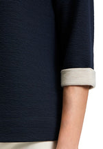 An image of the Betty Barclay 3/4 Sleeve Sweatshirt in Dark Blue/Beige.