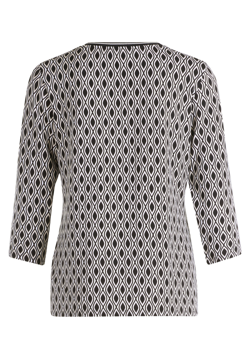 An image of the Betty Barclay 3/4 Sleeve Top in Black/Cream.