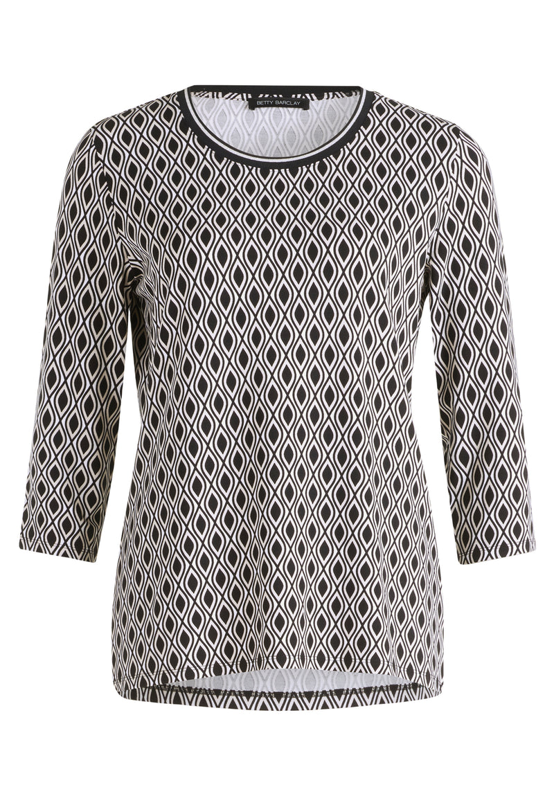 An image of the Betty Barclay 3/4 Sleeve Top in Black/Cream.