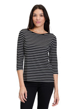 An image of the Betty Barclay Striped Top in Black/Cream.