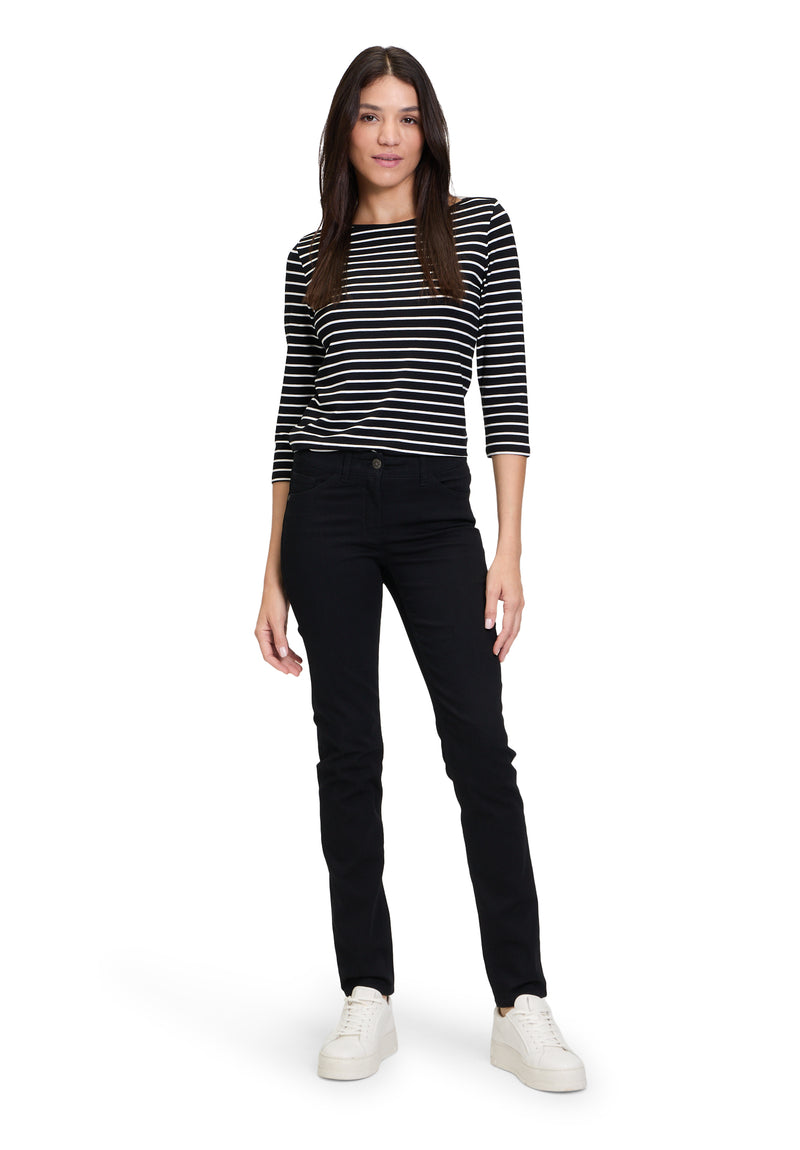 An image of the Betty Barclay Striped Top in Black/Cream.