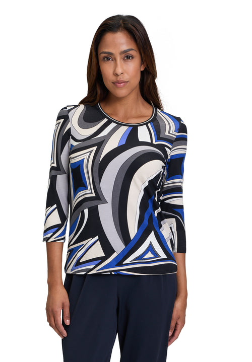 An image of the Betty Barclay Abstract Top in Black/Blue.