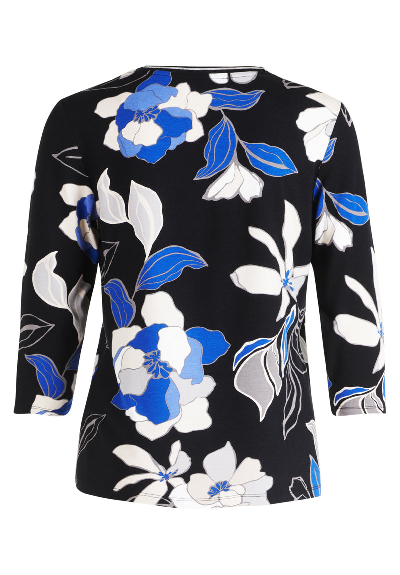 An image of the Betty Barclay Floral Top in Black/Blue.