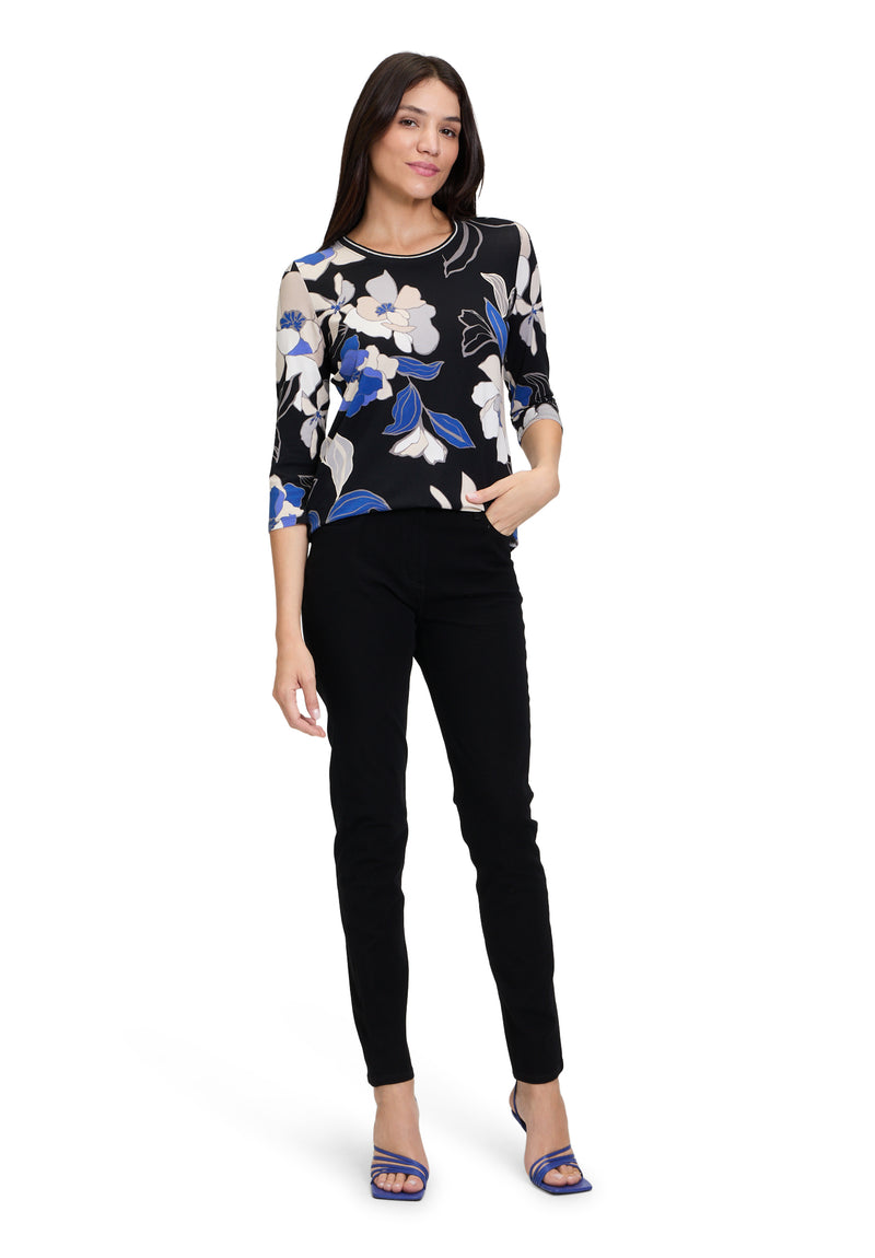 An image of the Betty Barclay Floral Top in Black/Blue.