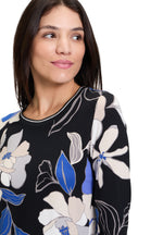 An image of the Betty Barclay Floral Top in Black/Blue.