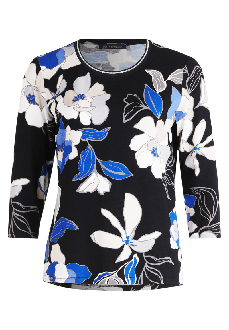 An image of the Betty Barclay Floral Top in Black/Blue.