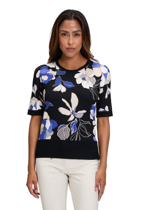 An image of the Betty Barclay Fine Knit Jumper in Black/Blue.